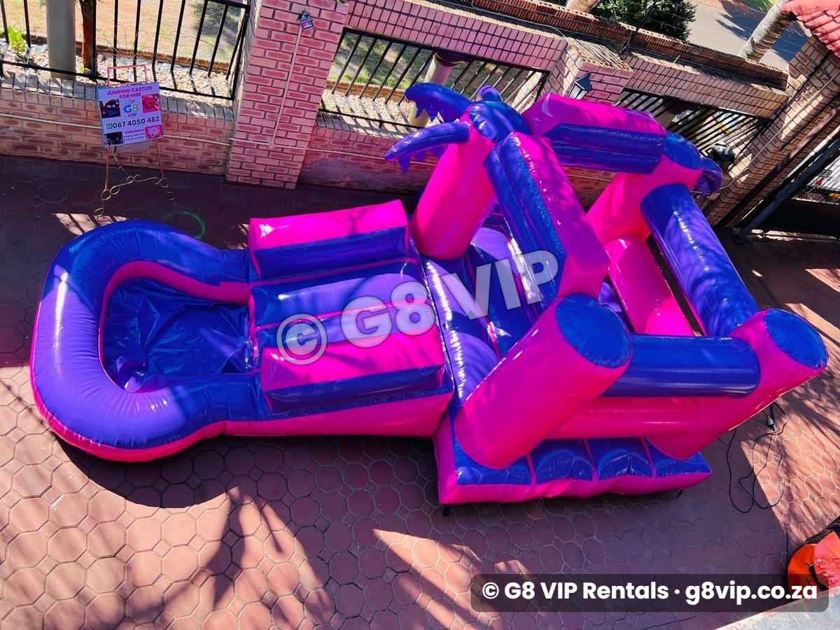 Purple Pink Castle jumping castle with slide and pool